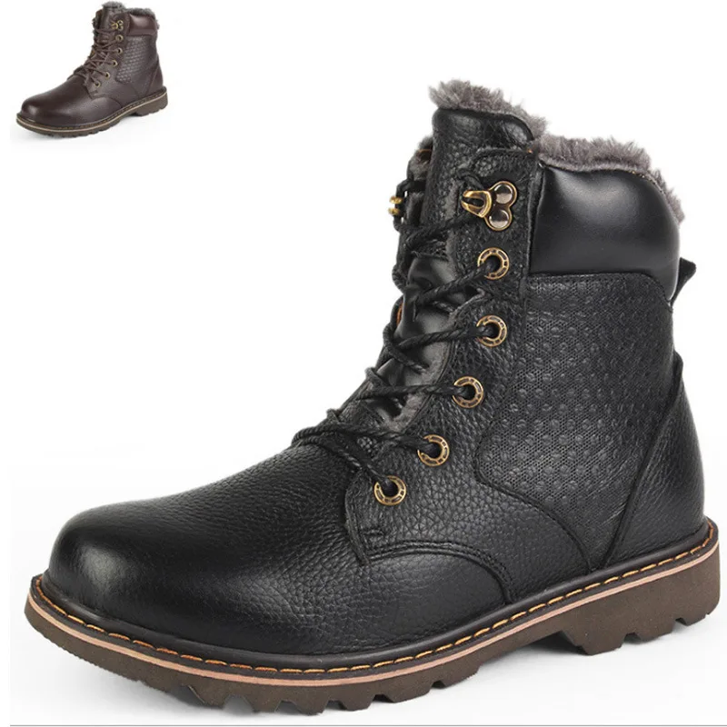 

Winter men Boots black boots high covered with leather to keep warm Plus Size 36-48