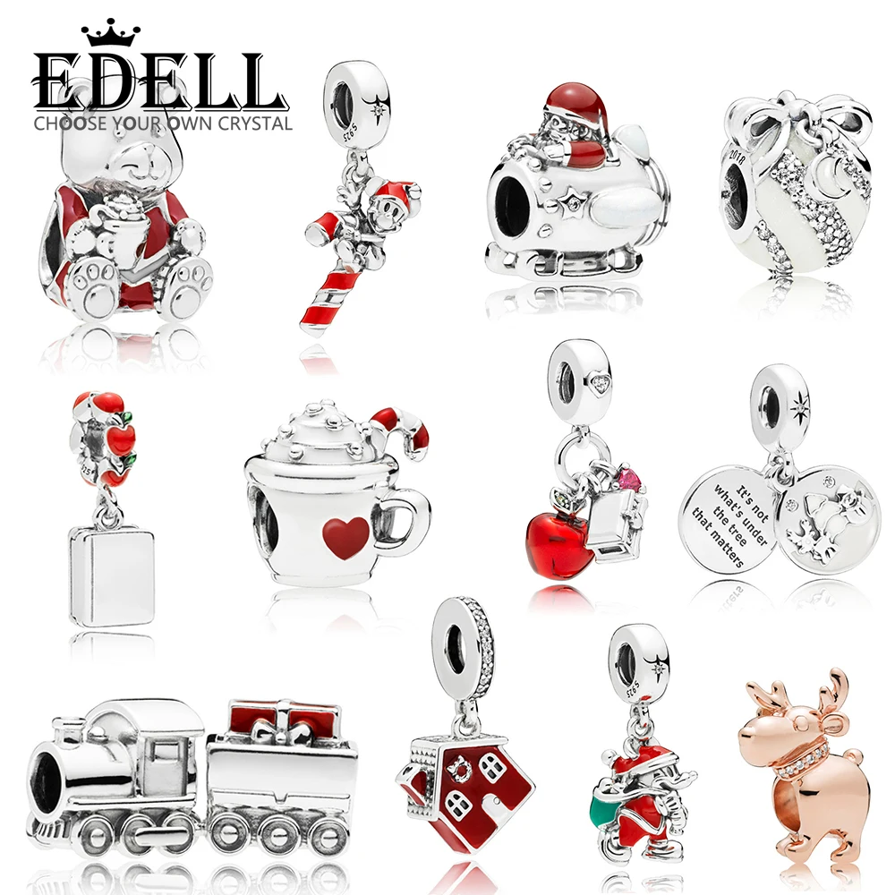 

EDELL 100% 925 Sterling Silver Christmas Series Santa in Space Train Charm Gift Bag Hanging Charm COSY CHRISTMAS HOUSE Original
