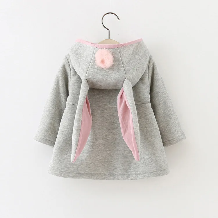 Весенне-осенние пальто для маленьких девочек; повседневные куртки с капюшоном и заячьими ушками для маленьких девочек; однотонная Одежда для новорожденных; верхняя одежда - Цвет: Gray