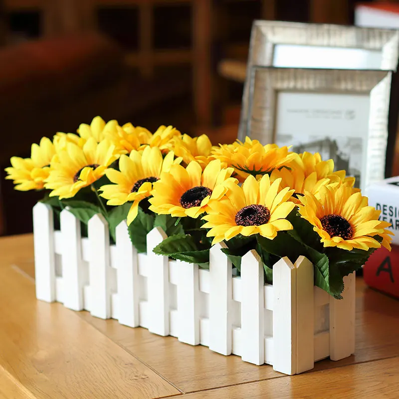 

50 80cm Artificial flowers Set Wooden fence Sunflower Hotel special decorative floral display