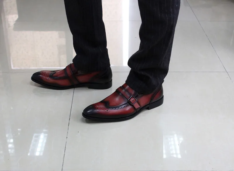 Felix CHU/фирменные стильные мужские свадебные модельные туфли из натуральной кожи без застежки вечерние мужские лоферы с пряжкой и перфорацией типа «броги»