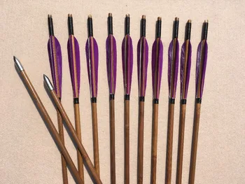 

12pk full purple handmade bamboo arrows for long archery