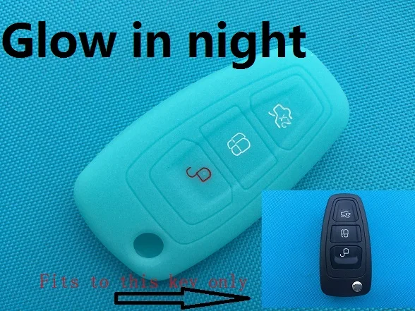 Силиконовый чехол для ключей для Ford Focus 3 MK3 4 MK4 Fiesta Kuga Escape Ecosport Fob чехол 3 кнопки откидной складной дистанционный ключ - Название цвета: Luminous blue
