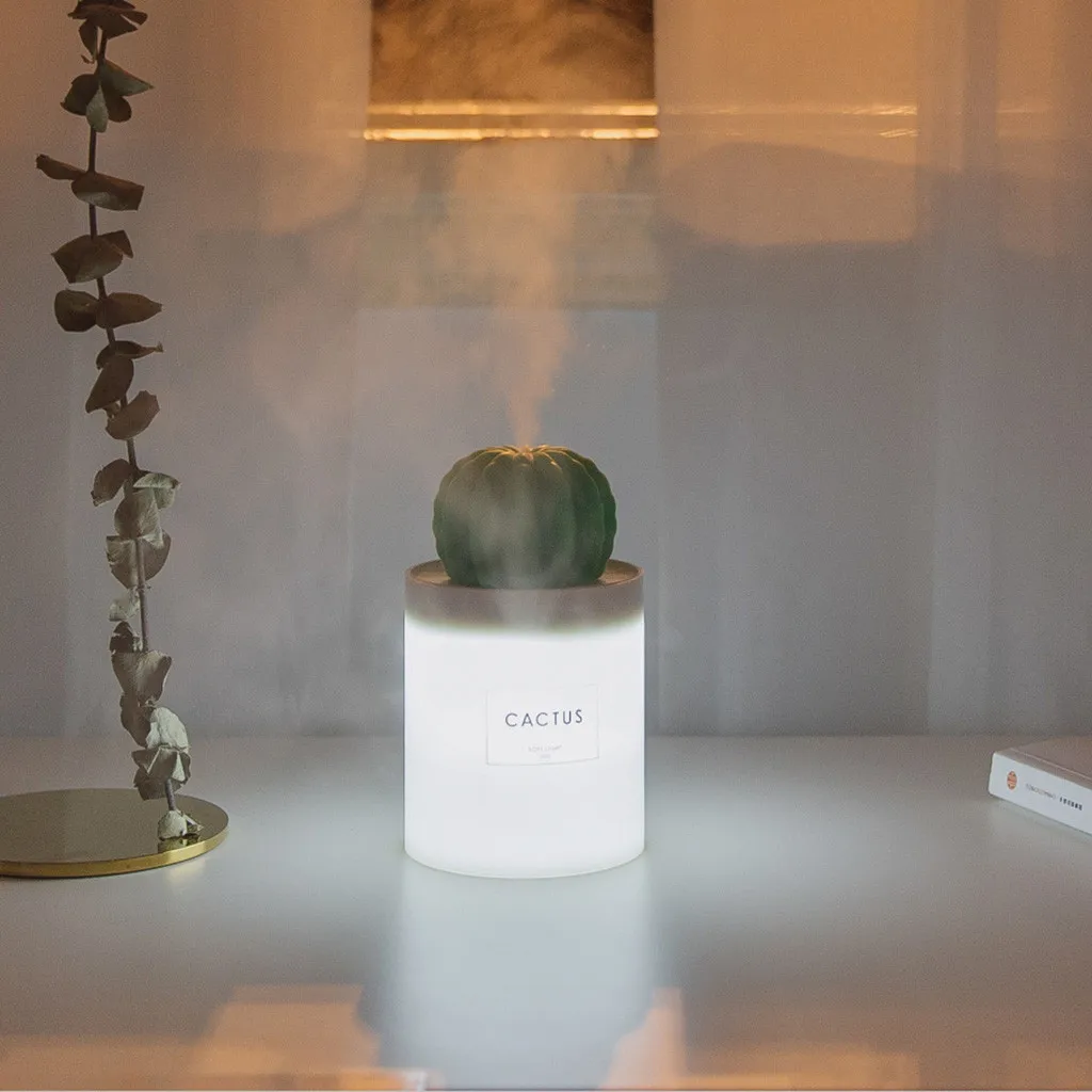 

Cactus Humidifier With Night Light Mini Cool Mist 280ml USB Portable Air With