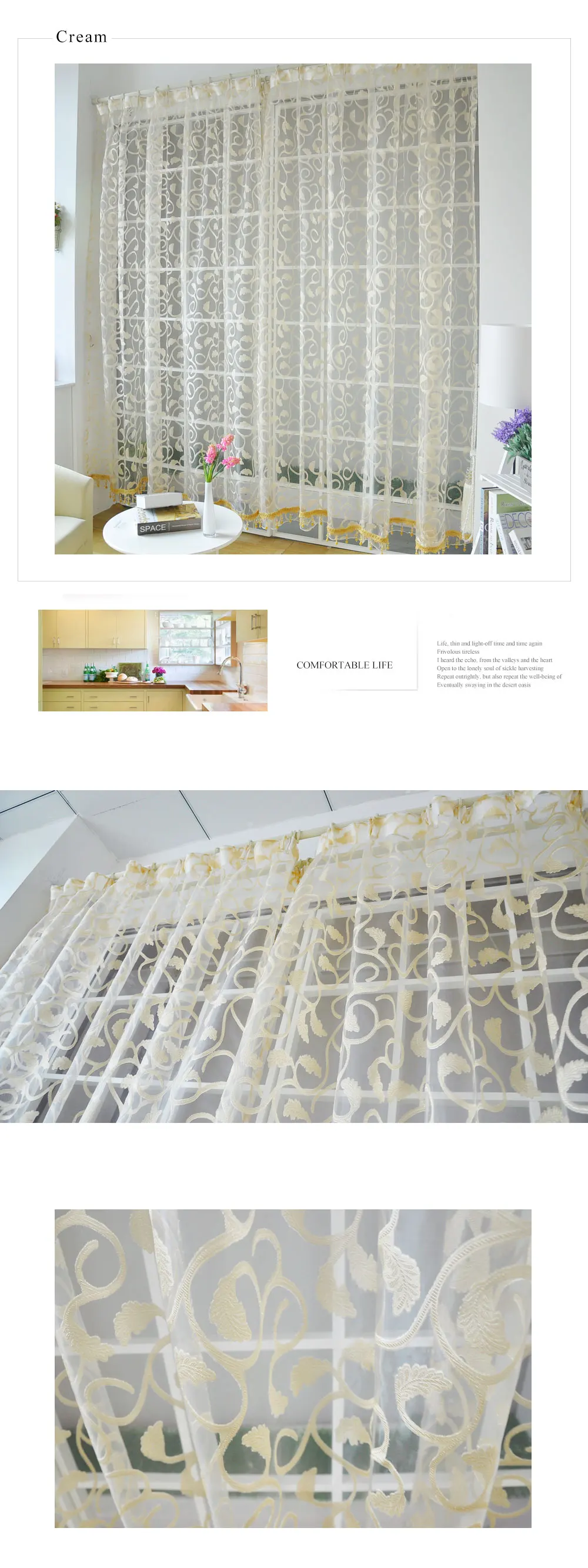 Smt354NAPEARL Leaves Vine Jacquard Draped White Cream Simple Design Curtains for Bedroom Windows Transparent Tulle Curtain Ready Made (2)
