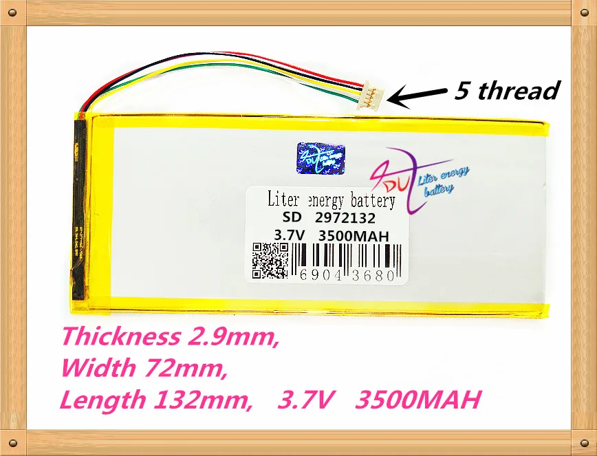 5 thread 2972132 3,7 V 3500MAH литий-полимерный аккумулятор 3500 mah и 9 дюймов батареи для планшетов большой объем тонкий - Цвет: 1PCS