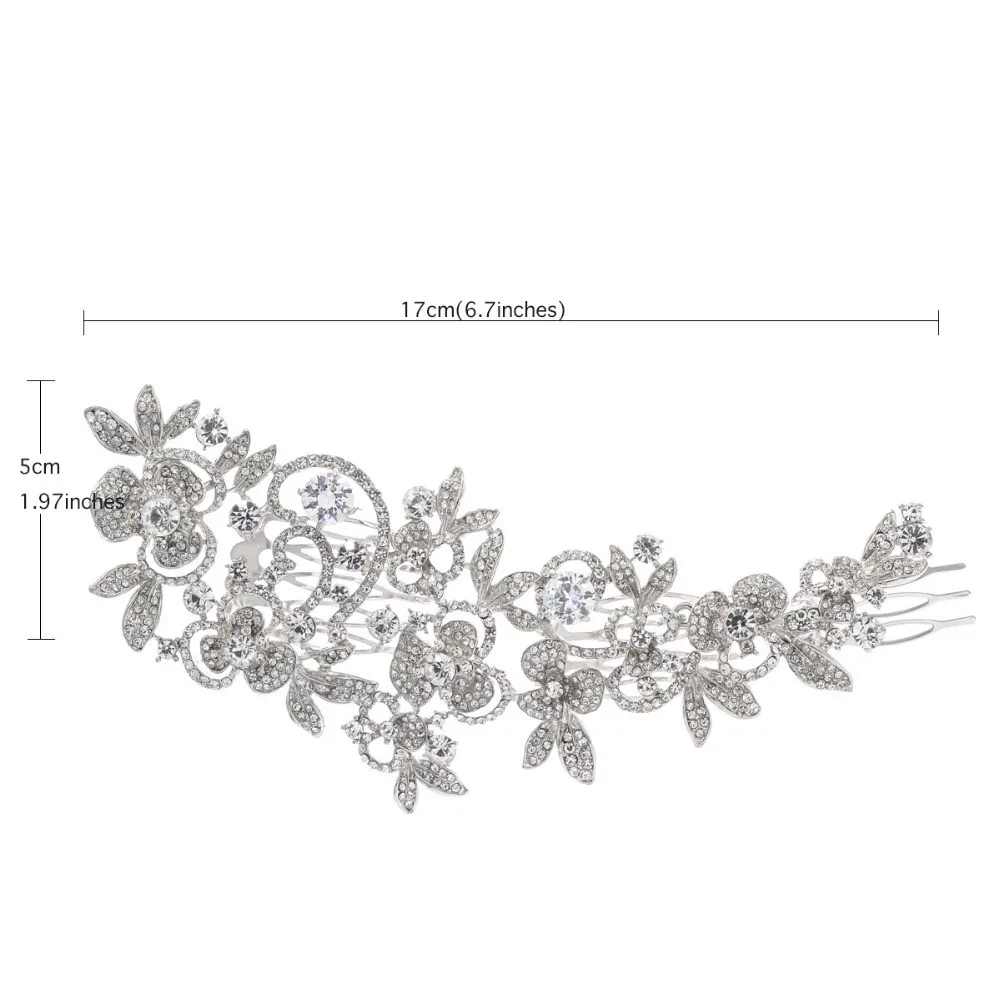 Flower Gold Silver Clear Rhinestone Crystal Wedding Hair Comb Jewelry in Wedding Accessories