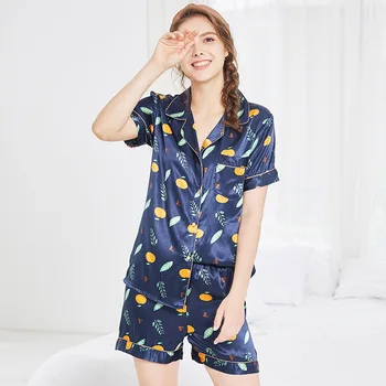 

New Print Pajama Mujer Set Short Sleeve Women Lingerie Short Pants Loose Sleepwear Night Suit