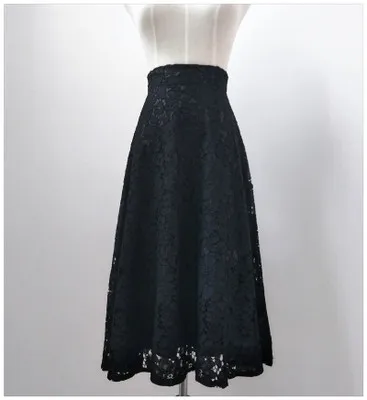 Новинка, кружевная длинная юбка для женщин и девочек, трапециевидные юбки до середины икры для женщин, 8SK088 - Цвет: Черный