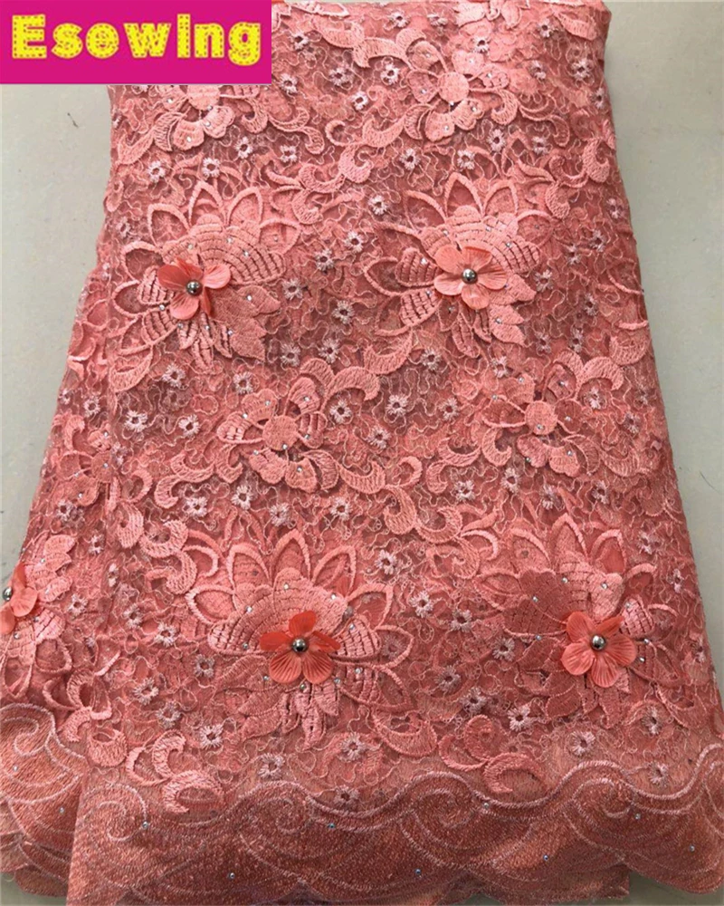 

Big Sales African French Lace Fabric High Quality Peach Tulle Net Lace Fabric 5 Yards Embroidery Nigerian Lace Fabric For Women