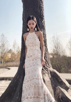 Exquisite Lace Halter Backless Wedding Dress 2019 Boho Chic Straps Bridal Gowns robe de mariage | Свадьбы и торжества