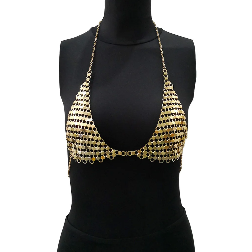 New Fashion Women's Gold Sequined Hollow Out Sexy Night Club Lingerie