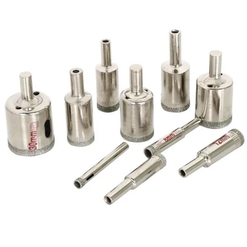 

10x Glass Cutter Drill Bits Diamond Hole Saw Round 6-30mm, Silver