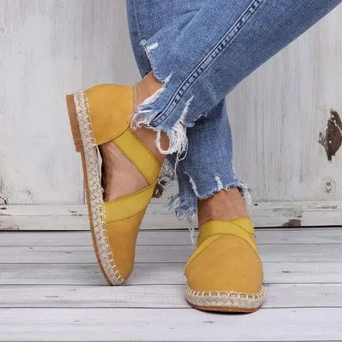 

EOEODOIT 2019 Spring Summer Casual Shoes Round Toe Elastic Slip On Hemp Heel Cow Muscle Plus Size 43 Comfort Women Shoes
