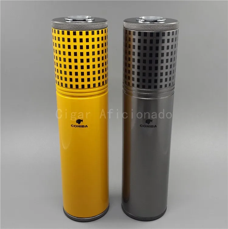 Cohiba Aluminum Alloy Yellow Cigar Humidor with Hygrometer /& Humidifier Jar Tube