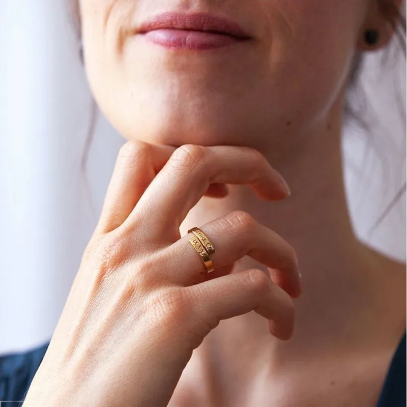 パーソナライズされたラップリング カスタムイニシャルリング 刻印入りリング ダブルリング スタッカブルリング - RWR 並行輸入 イニシャル T - オーバーラップリング ⁄ イニシャル N リング