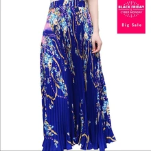 Летняя модная Длинная женская плиссированная шифоновая юбка принцессы с принтом винтажная юбка с завышенной талией, Повседневная Женская юбка L976