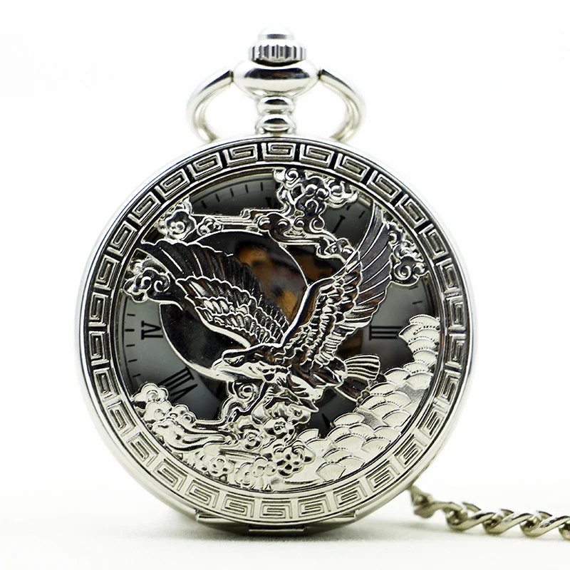 

6 pieces Vingtage Silver Eagle Mechanical FOB Pocket Watch Mens Military Pendant Watch Chain Free Shipping PJX1180