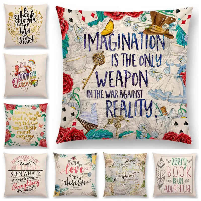 Gorgeous Flowers Sofa Pillow Case faGraceful Thought Beautiful Language Brilliant Words Decorative Letters Cushion Cover | Дом и сад