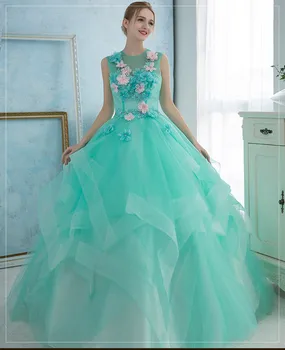 

100%real aquamarine blue/pink flower embroidery beading ball gown medieval dress court renaissance Gown Victorian Belle gown