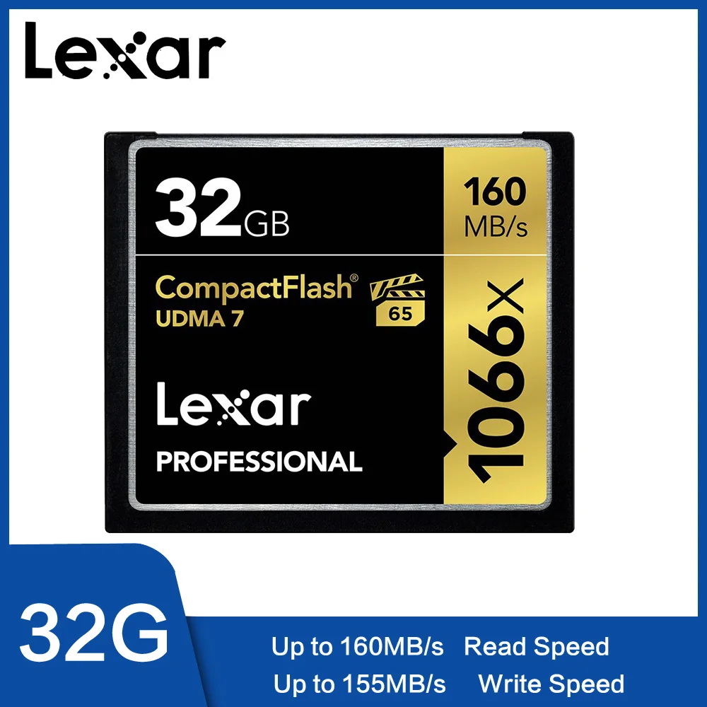 

Lexar Professional 160MB/S 1066x CF 32GB 64GB 128GB VPG-65 256GB CompactFlash Memory Card For 3D 4K Full HD Video DSLR Camera