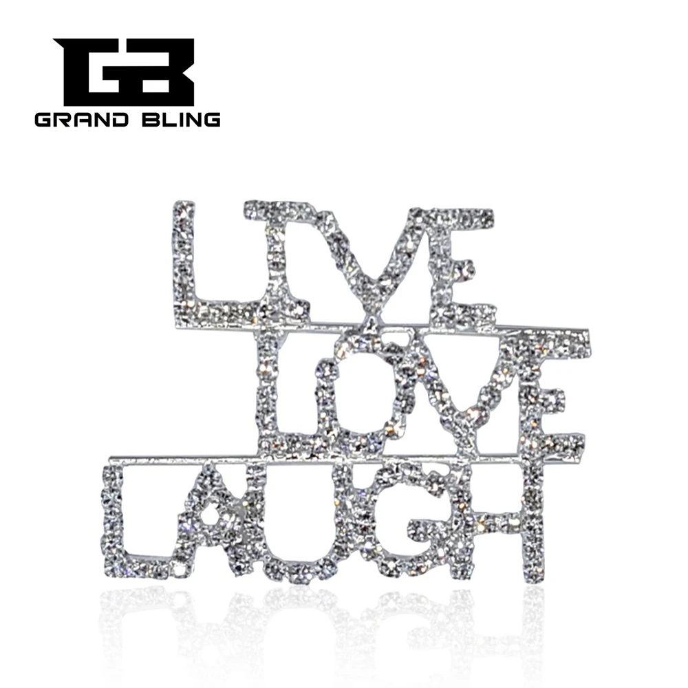 

Silver Rhinestone Lapel Pin "LIVE LOVE LAUGH" Word Brooch Pin
