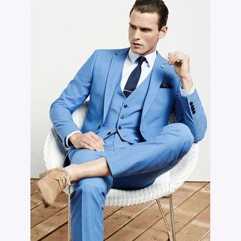 

Light Blue Wedding men suit Tuxedo costume homme Custom Made terno masculino Slim Fit Formal Mens Suits ( jacket+Pants+vest+tie)