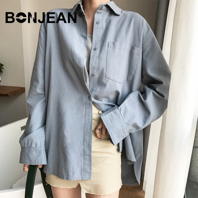 US $28.56 Cotton Blouse Women Summer Shirt Spring Long Sleeve Beige Blue White Blouse Casual Tops Ladies Shir