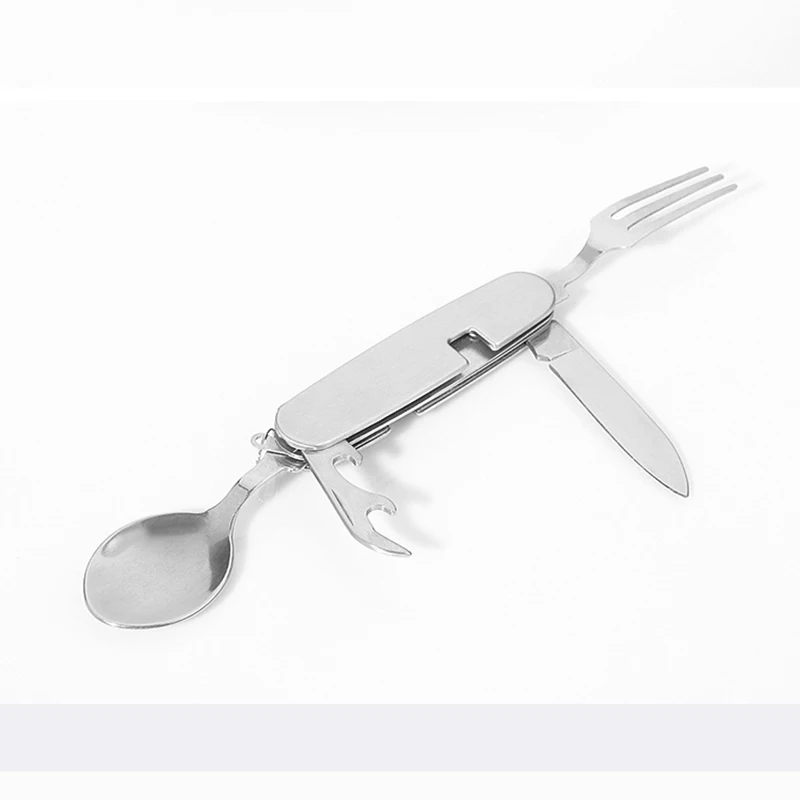 Sell Like Hot Cakes Spoon Fork Knife 3 In 1 Stainless Steel Folding Dinnerware Cutlery Outdoor Camping Picnic Tableware