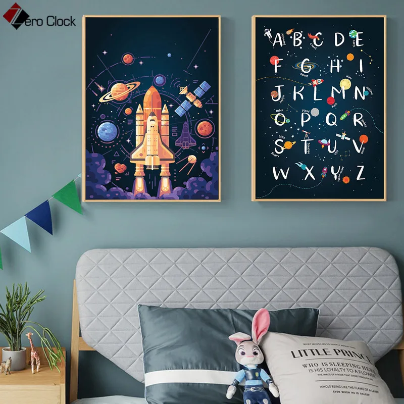 Космическая стена искусство Дети Алфавит печать цитаты плакаты холст картина