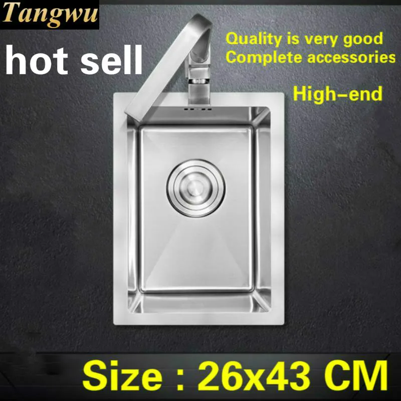 

Free shipping Apartment mini kitchen manual sink single trough do the dishes standard 304 stainless steel hot sell 260x430 MM