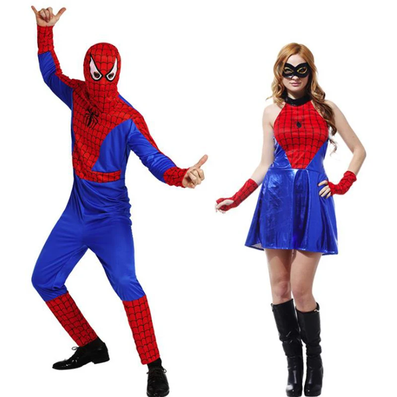 

New Boys M Spider Girl Costumes Adult Spiderman Superhero Costume for Women Halloween Fancy Masquerade Party Dress