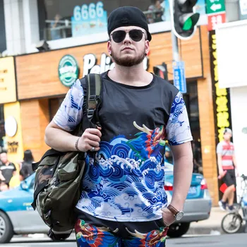 

2019 Tide brand Large size Men's Loose T-shirt Chinese style Xiangyun Long Printing Round Neck Short-sleeved T-shirt Size 6XL