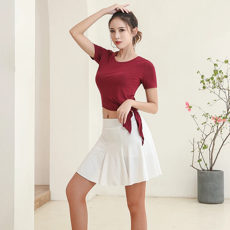 

New Latin Dance Wear For Women Dance Costume Red Tops+Dance Skirts+Black Pants Tango Chacha Latin Dance Clothes Women BL1850