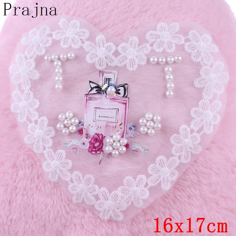 

Prajna France Embroidery Lace Fabric Patch Beaded Perfume Flower Picture Patch Transfer Sew On Patches for Cloth Pearl Applique