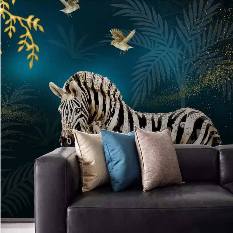 

Modern fashion light luxury hand-painted golden fortune tree zebra crystal diamond background wall