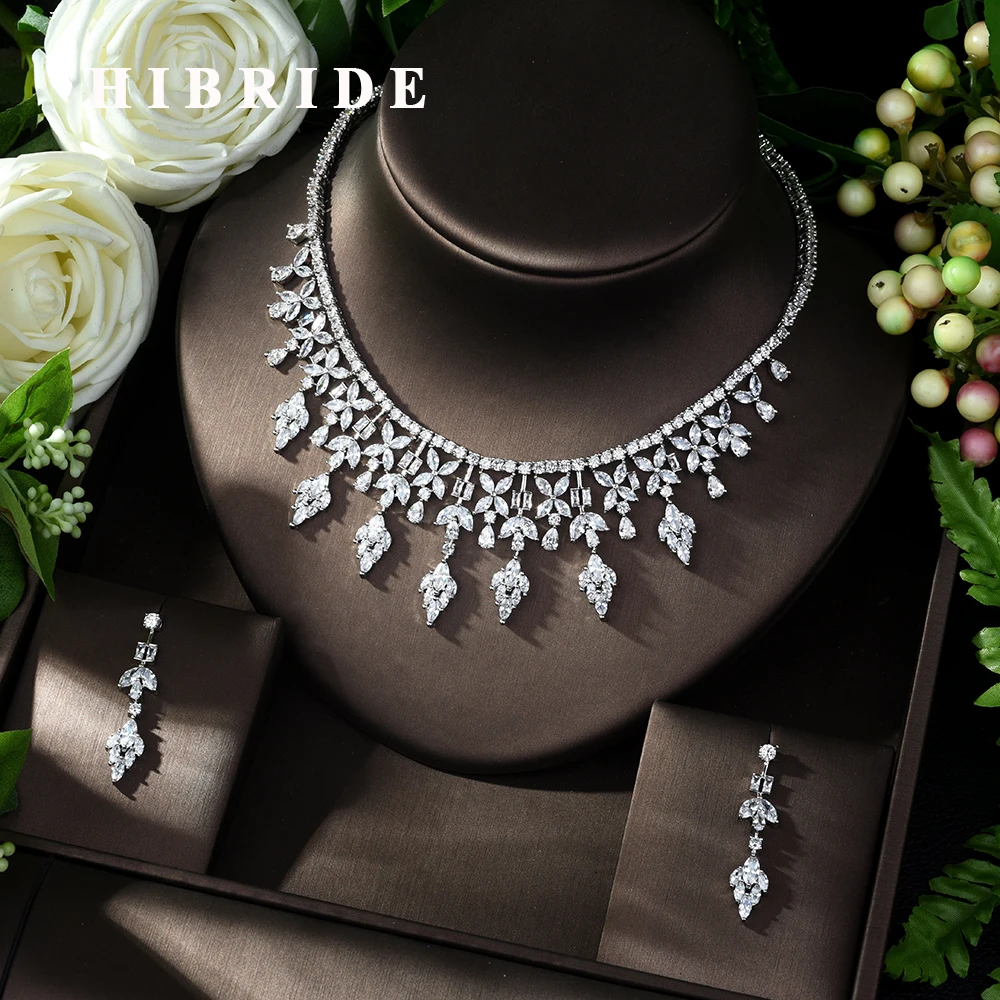

HIBRIDE Luxury Bridal Wedding Jewelry Sets AAA CZ Classic Design Women 2pc Set Engagement Ceremony and Anniversary bijoux N-991