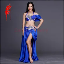 Новые кристаллы камней костюмы для танца живота! Женское представление шоу танец живота набор бра большого размера топ+ юбка 2 шт ручной работы танец живота набор