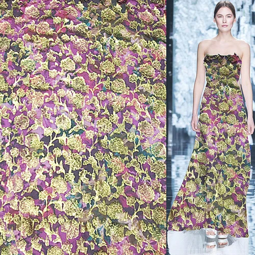 

Floral design silk blended fabric backgound is silk the gold is synthesis,SFF104