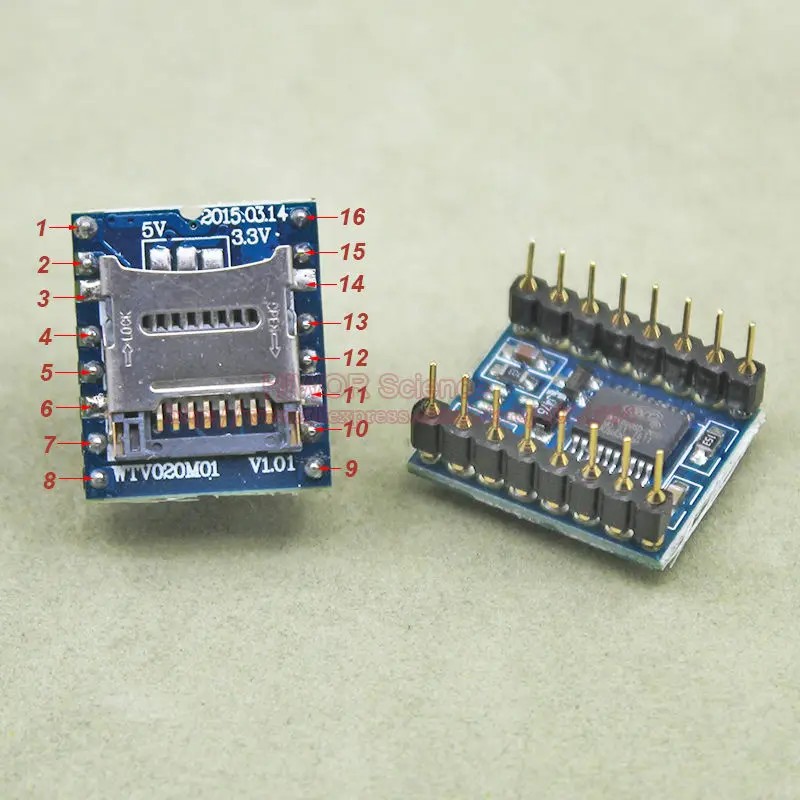 

1pcs/lot WTV020-SD WTV020-SD-16P Mini SD TF Card MP3 Audio Module voice Sound module For PIC Arduino UNO