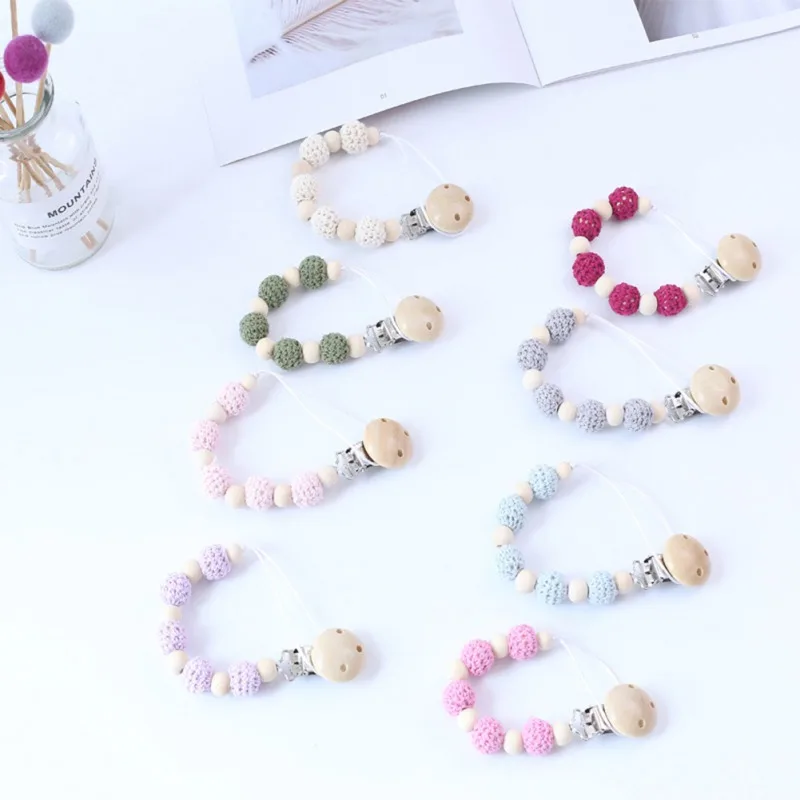 

New Baby Handmade Pacifier Clip Pacifier Chain Wooden Dummy Clip Chain Silicone Beads Baby Gift Pacifier Soother Nipple Holder