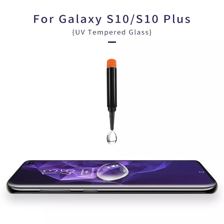 Продажа Ультрафиолетовый защитный экран с полным клеем для samsung S10e Plus S8 S9 Plus Note 9, закаленное стекло с полным покрытием, УФ светильник, жидкий HW mate 30 Pro