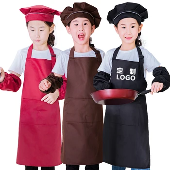 

High Quality Child apron kids hat sleeves painting clothing child baby kindergarten customize print logo 7 colors 3 to 12 years