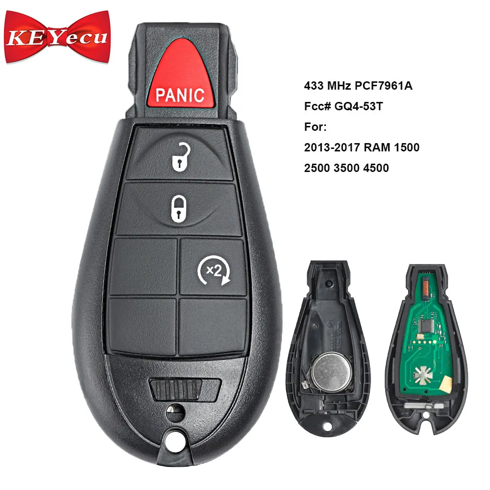 

KEYECU for RAM 1500 2500 3500 for Jeep Cherokee Replacement Remote Control Car Key Fob 433MHz GQ4-53T