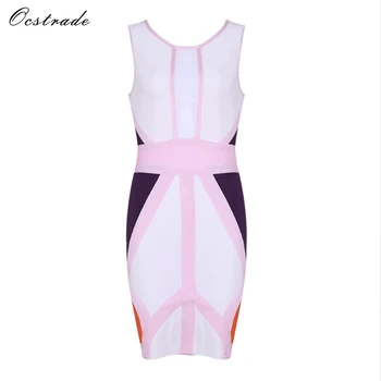 

Ocstrade 2017 New Women Arrival Bandage Dress Sexy Sleeveless Pink&White&Purple Bodycon Bandage Dress Pencil Dress