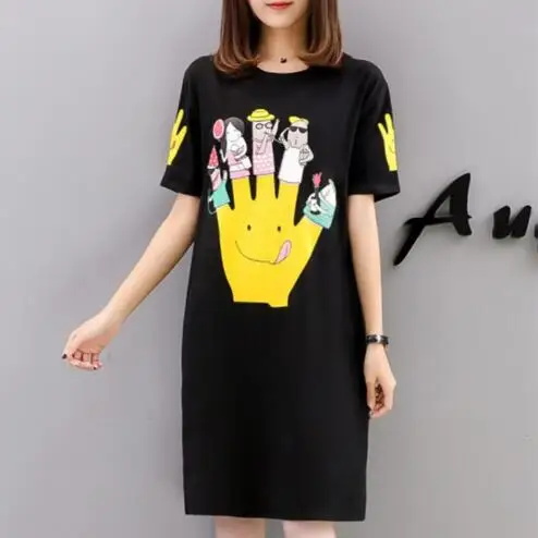

Brand Hot Tee Shirt Femme Unique Tops T Shirt Women Summer Big Size M-5XL Printed Cartoon Finger Short Sleeve Long Casual Tshirt