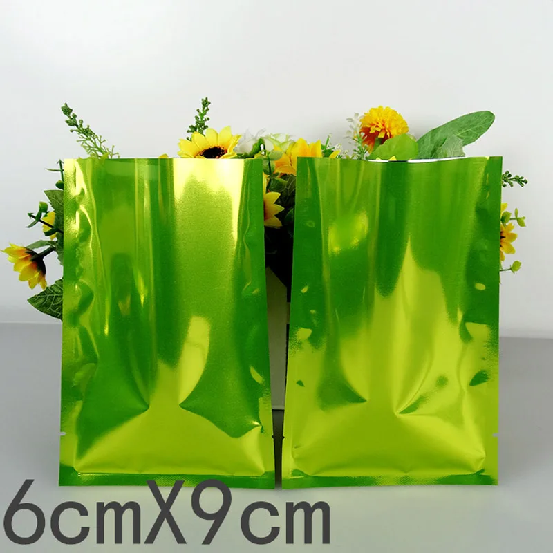 100 шт цветная фольга пищевая пластиковая упаковка плоские Упаковочные пакеты с логотипом напечатанные мешки алюминиевая фольга сумка для хранения - Цвет: Green