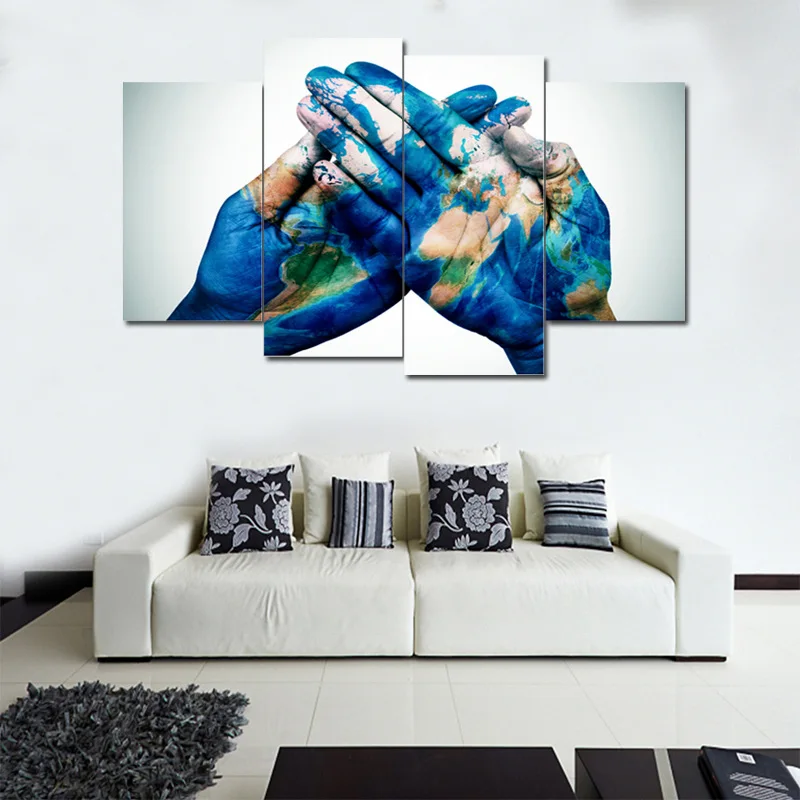 Dyed two handed printing four frame combination frameless paintings