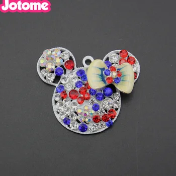 

women USA flag design rhinestone crystal mouse pendant jewelry making necklace