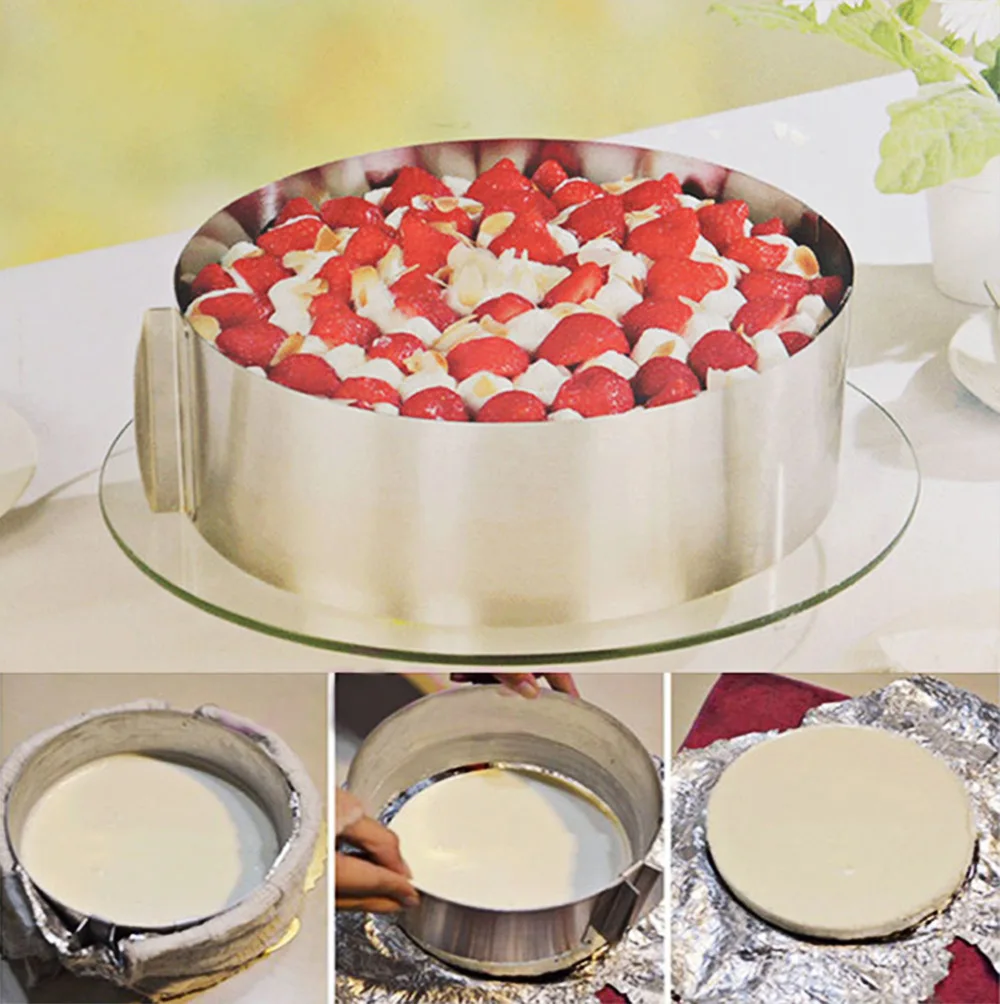 Silver Trintion Cake Ring Mold 6-12 Inch Stainless Steel Adjustable Pastry Baking Mould Baking Tool Kit Set Mousse Mould